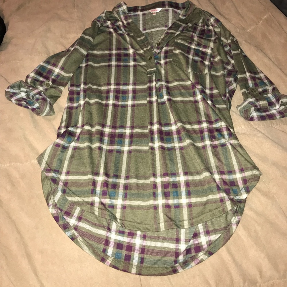 EUC 3/4 Sleeve Stella Tweed plaid shirt